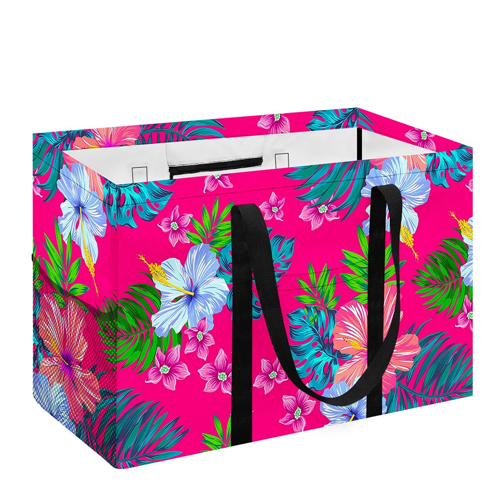 Hot Pink Aloha Hibiscus Pattern Print Utility Tote Bag