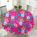 Hot Pink Aloha Hibiscus Pattern Print Waterproof Round Tablecloth
