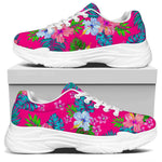 Hot Pink Aloha Hibiscus Pattern Print White Chunky Shoes
