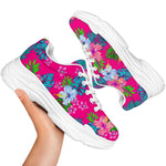 Hot Pink Aloha Hibiscus Pattern Print White Chunky Shoes