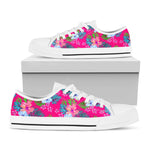 Hot Pink Aloha Hibiscus Pattern Print White Low Top Sneakers