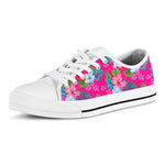 Hot Pink Aloha Hibiscus Pattern Print White Low Top Sneakers