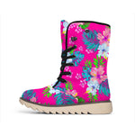 Hot Pink Aloha Hibiscus Pattern Print Winter Boots