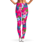 Hot Pink Aloha Hibiscus Pattern Print Women's Leggings