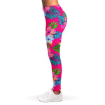 Hot Pink Aloha Hibiscus Pattern Print Women's Leggings