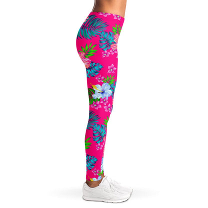 Hot Pink Aloha Hibiscus Pattern Print Women's Leggings