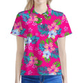 Hot Pink Aloha Hibiscus Pattern Print Women's Polo Shirt
