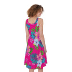 Hot Pink Aloha Hibiscus Pattern Print Women's Sleeveless Dress