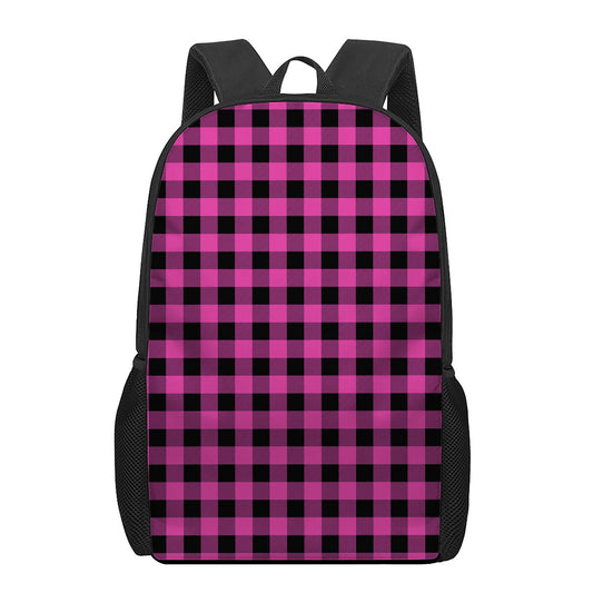 Hot Pink And Black Buffalo Check Print 17 Inch Backpack