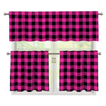 Hot Pink And Black Buffalo Check Print 3 Piece Kitchen Curtains