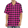 Hot Pink And Black Buffalo Check Print Aloha Shirt