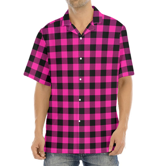 Hot Pink And Black Buffalo Check Print Aloha Shirt