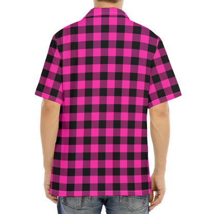 Hot Pink And Black Buffalo Check Print Aloha Shirt
