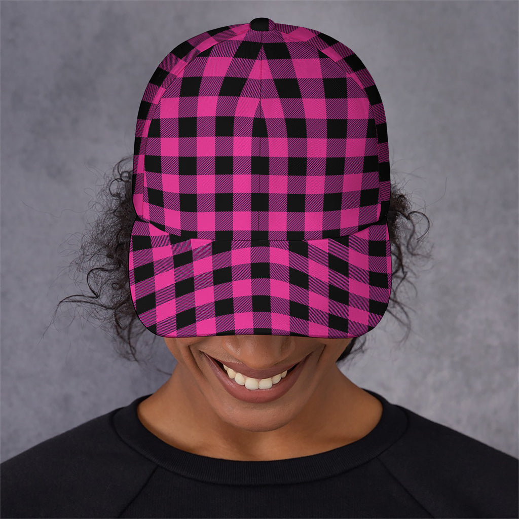 Hot Pink And Black Buffalo Check Print Baseball Cap
