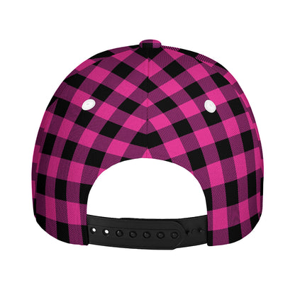 Hot Pink And Black Buffalo Check Print Baseball Cap