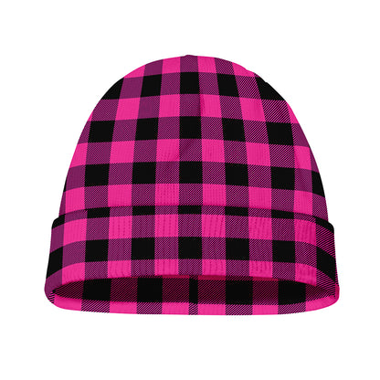 Hot Pink And Black Buffalo Check Print Beanie