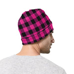 Hot Pink And Black Buffalo Check Print Beanie