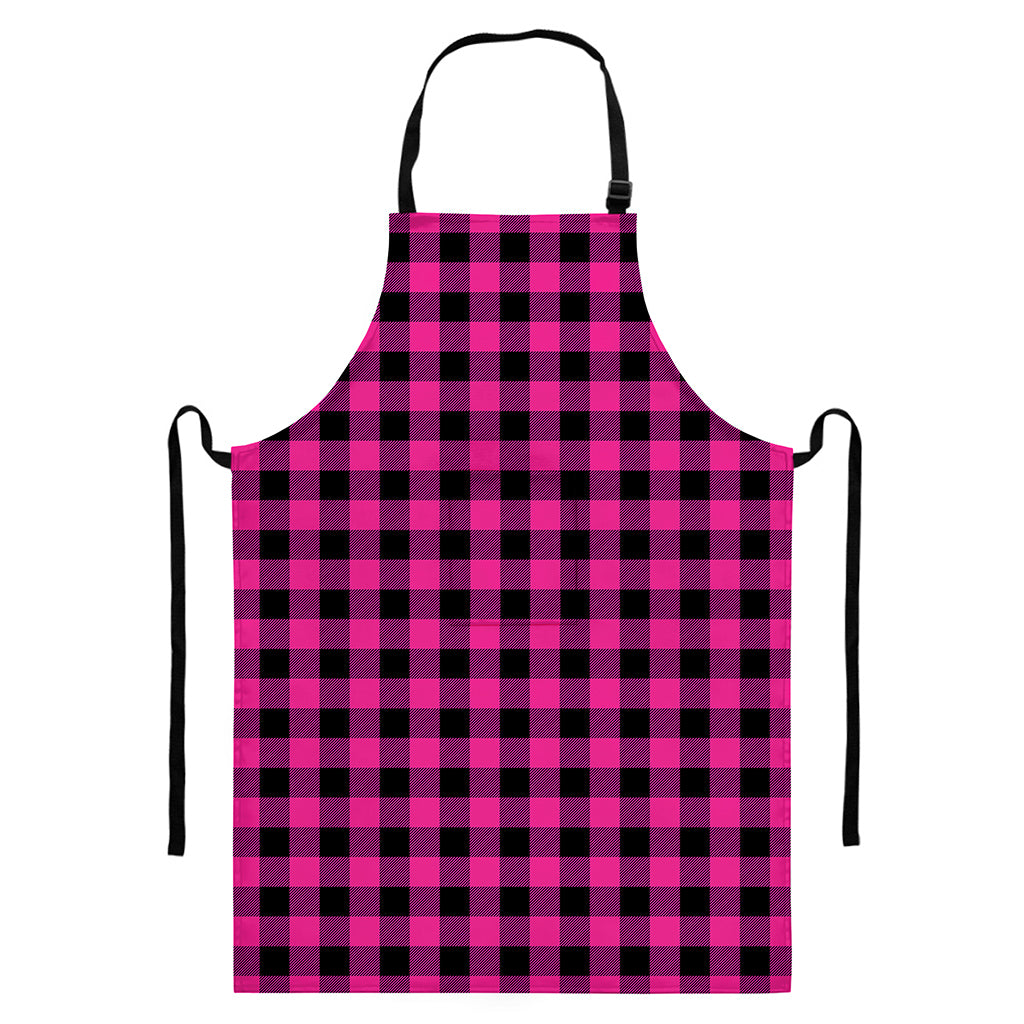 Hot Pink And Black Buffalo Check Print Bib Apron With Pocket