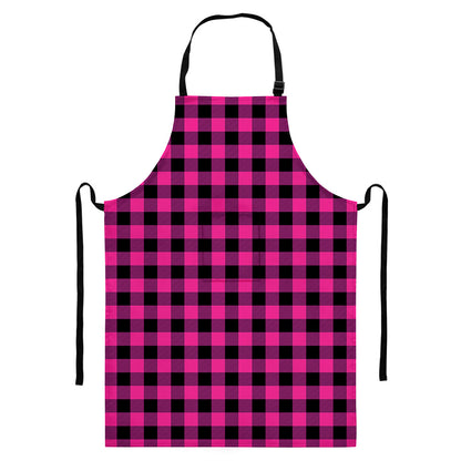 Hot Pink And Black Buffalo Check Print Bib Apron With Pocket