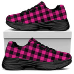 Hot Pink And Black Buffalo Check Print Black Chunky Shoes