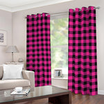 Hot Pink And Black Buffalo Check Print Blackout Grommet Curtains