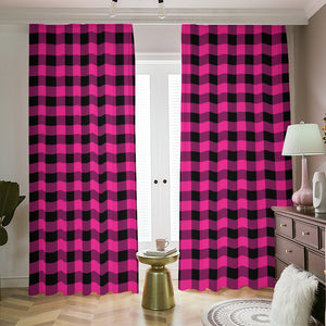 Hot Pink And Black Buffalo Check Print Blackout Pencil Pleat Curtains