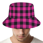 Hot Pink And Black Buffalo Check Print Bucket Hat