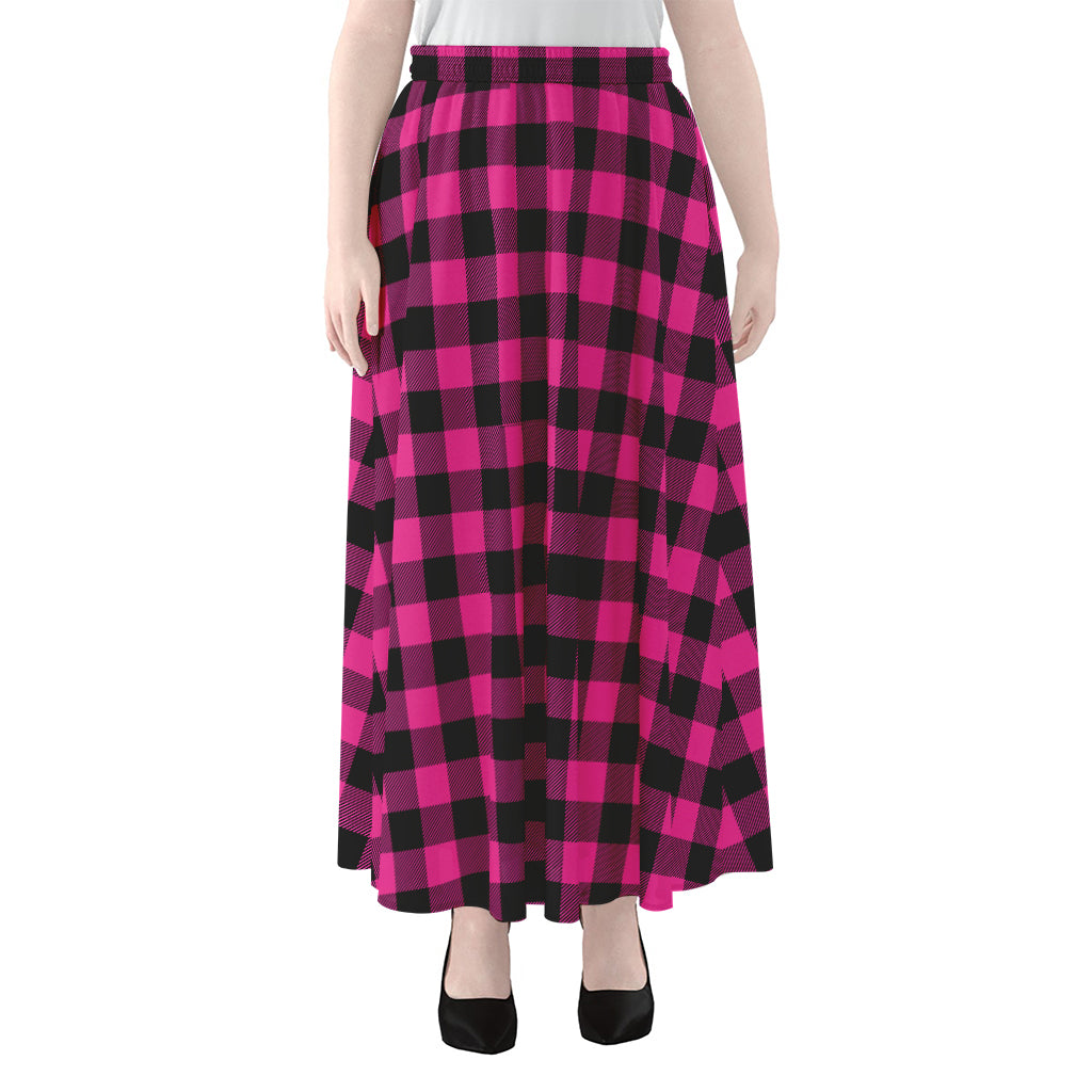 Hot Pink And Black Buffalo Check Print Chiffon Maxi Skirt