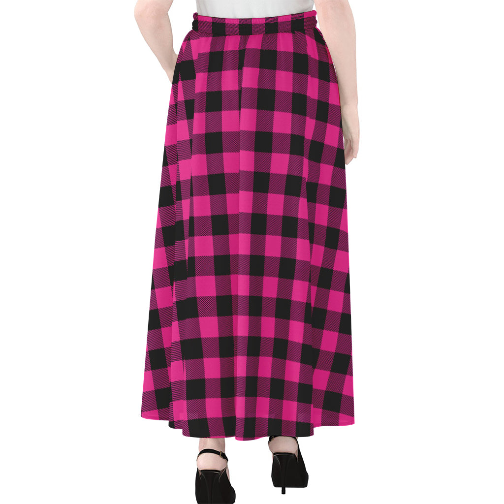Hot Pink And Black Buffalo Check Print Chiffon Maxi Skirt