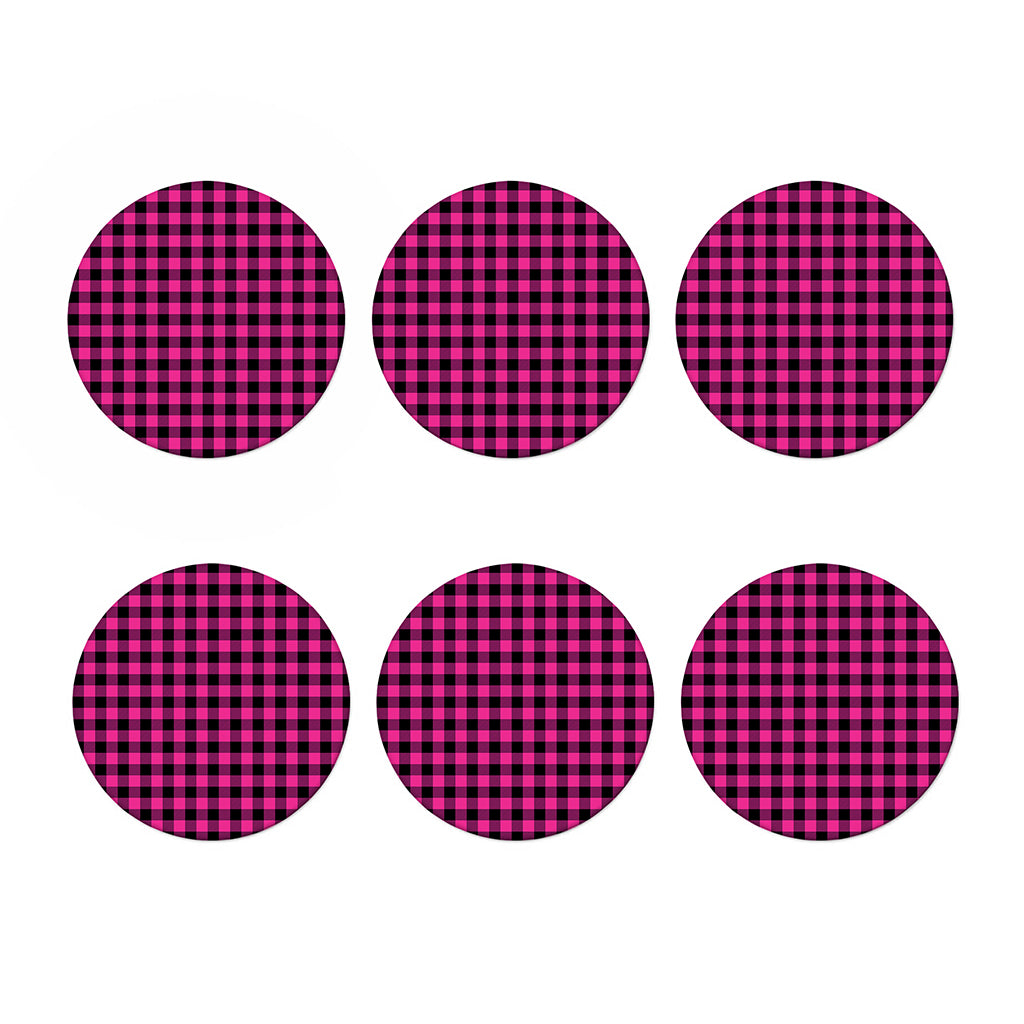 Hot Pink And Black Buffalo Check Print Coaster Set