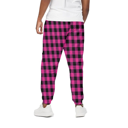 Hot Pink And Black Buffalo Check Print Cotton Pants
