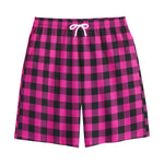 Hot Pink And Black Buffalo Check Print Cotton Shorts
