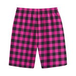 Hot Pink And Black Buffalo Check Print Cotton Shorts