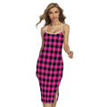 Hot Pink And Black Buffalo Check Print Cross Back Cami Dress