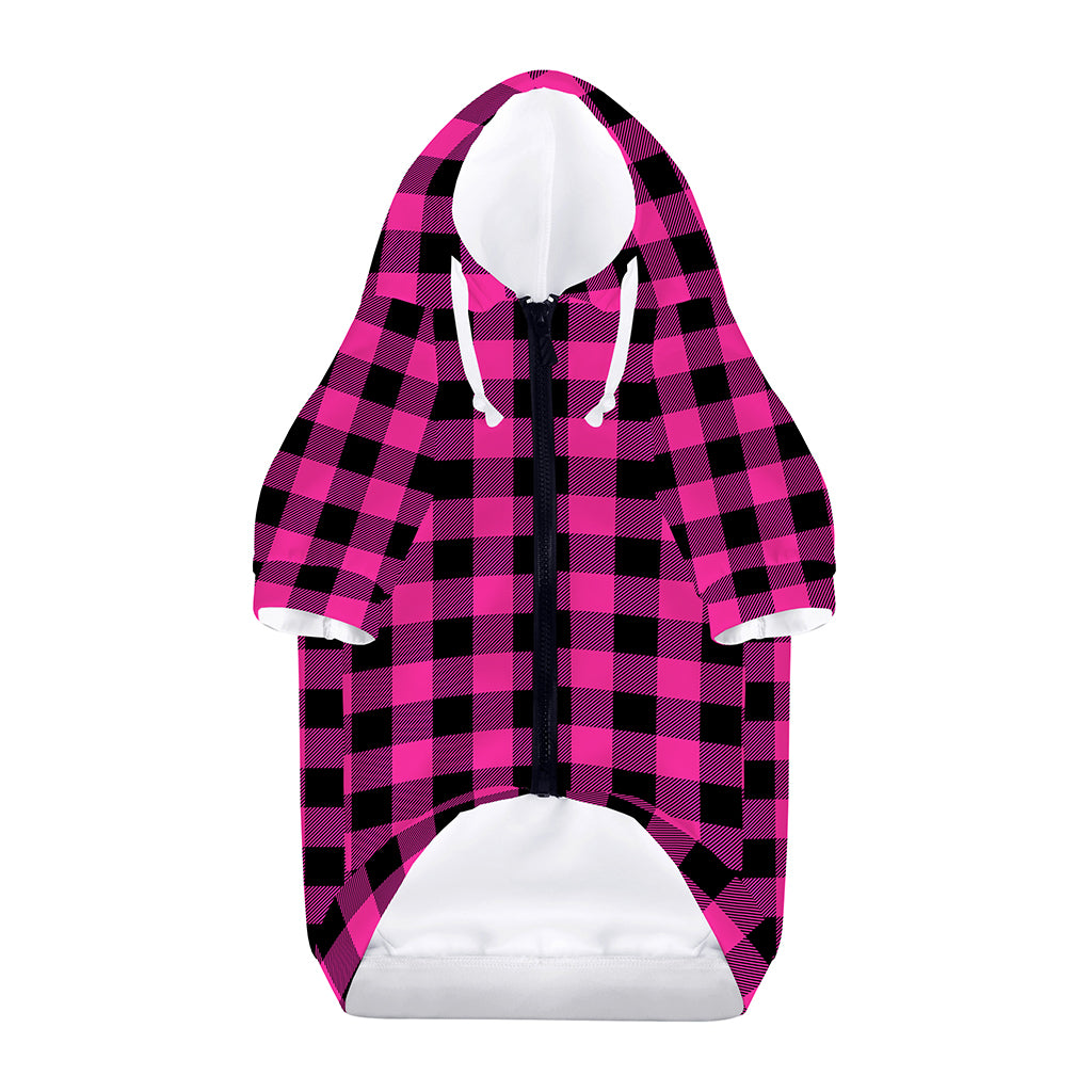 Hot Pink And Black Buffalo Check Print Dog Zip Up Hoodie