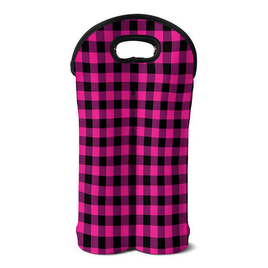 Hot Pink And Black Buffalo Check Print Double Neoprene Wine Tote