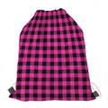 Hot Pink And Black Buffalo Check Print Drawstring Bag