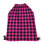 Hot Pink And Black Buffalo Check Print Drawstring Bag