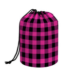 Hot Pink And Black Buffalo Check Print Drawstring Makeup Bag