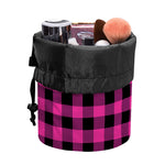Hot Pink And Black Buffalo Check Print Drawstring Makeup Bag