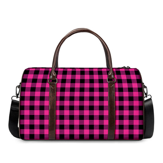 Hot Pink And Black Buffalo Check Print Duffle Bag