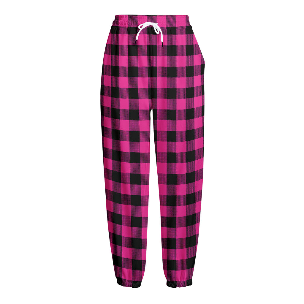 Hot Pink And Black Buffalo Check Print Fleece Lined Knit Pants