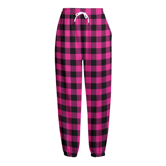 Hot Pink And Black Buffalo Check Print Fleece Lined Knit Pants