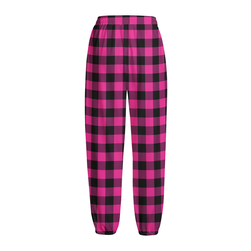 Hot Pink And Black Buffalo Check Print Fleece Lined Knit Pants