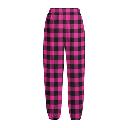 Hot Pink And Black Buffalo Check Print Fleece Lined Knit Pants