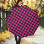 Hot Pink And Black Buffalo Check Print Foldable Umbrella