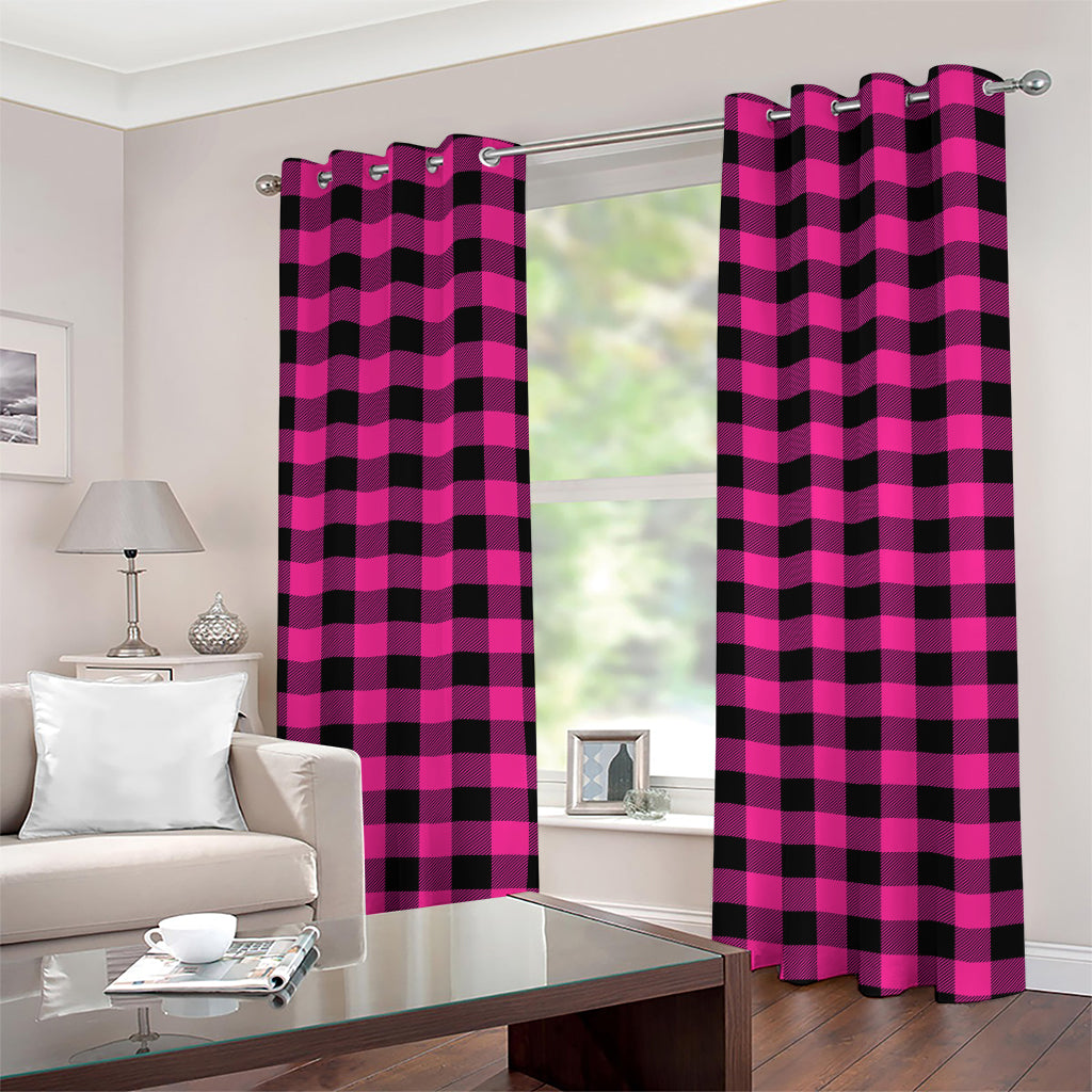 Hot Pink And Black Buffalo Check Print Grommet Curtains