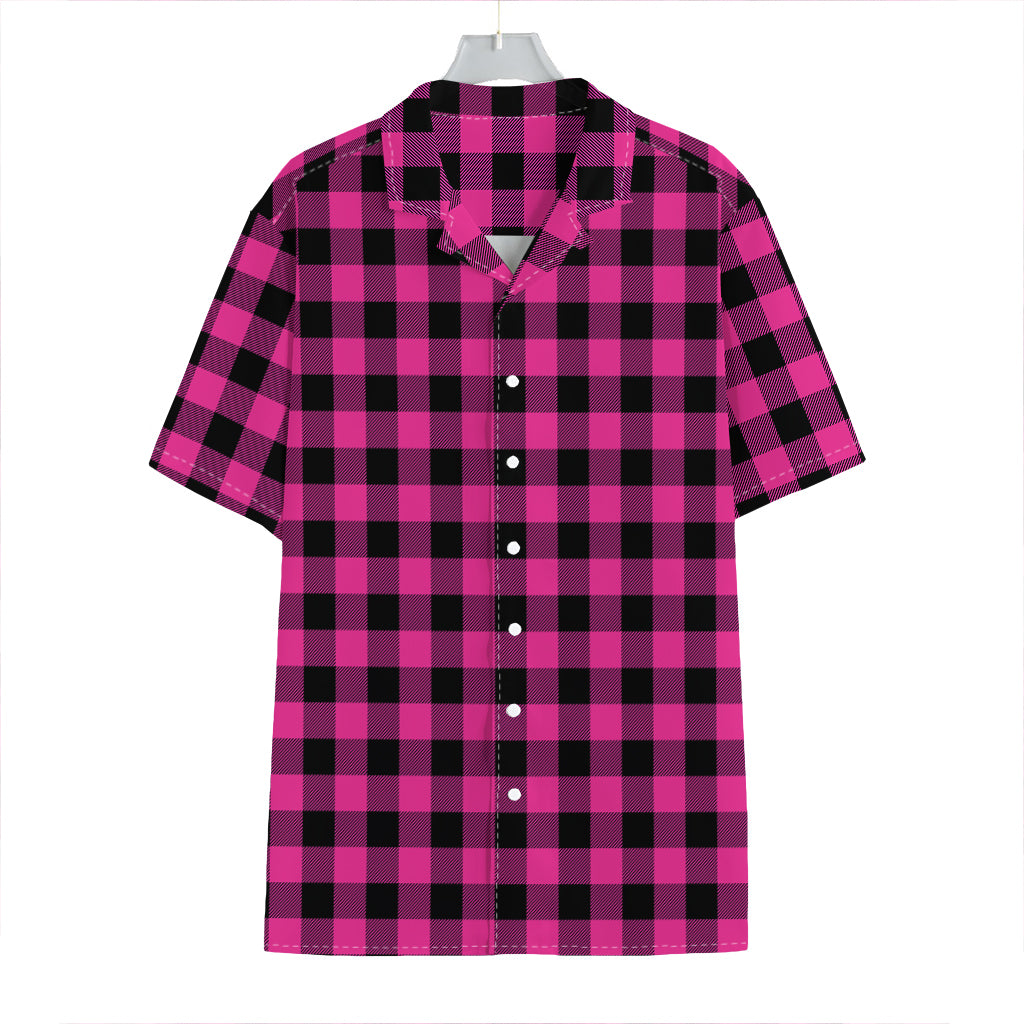 Hot Pink And Black Buffalo Check Print Hawaiian Shirt