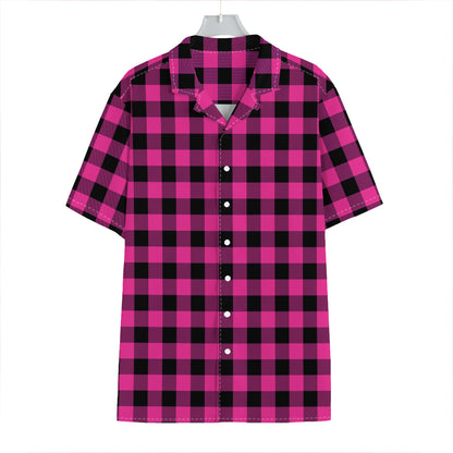 Hot Pink And Black Buffalo Check Print Hawaiian Shirt