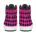 Hot Pink And Black Buffalo Check Print High Top Leather Sneakers